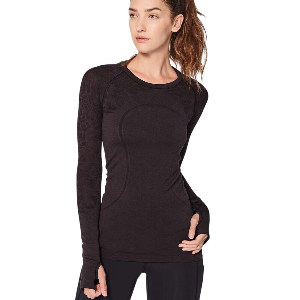 Lululemon Swiftly Tech Long Sleeve Crew 6 ORIGINAL Fit Black Cherry Red Floral